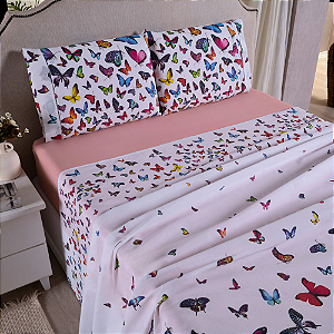Jogo de lençol King 04 Peças 100% Algodão Percal 180 fios Vivale - Borboletas