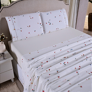Jogo de lençol King 04 Peças 100% Algodão Percal 180 fios Vivale - Florzinha