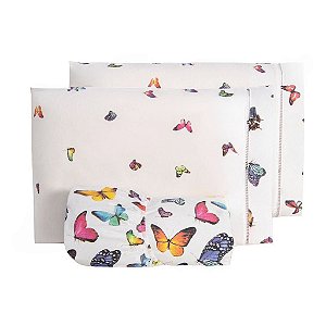 Jogo de lençol Queen 03 Peças 100% Algodão Percal 180 fios Vivale - Borboletas