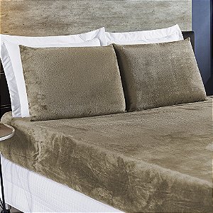 Jogo de lençol Queen 03 Peças Plush Manta Flannel BiaSoft Aveludada de Inverno - Cáqui