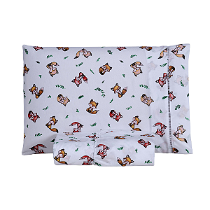 Jogo de lençol Solteiro 02 Peças 100% Algodão Percal 180 fios Kids - Raposa