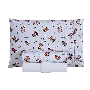 Jogo de lençol Solteiro 03 Peças 100% Algodão Percal 180 fios Kids - Raposa