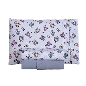 Jogo de lençol Solteiro 03 Peças 100% Algodão Percal 180 fios Kids - Urso