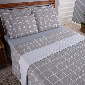 Kit 07 Peças Cobre leito + Jogo de lençol Casal 100% Algodão Percal 180 fios Vivale - Viena