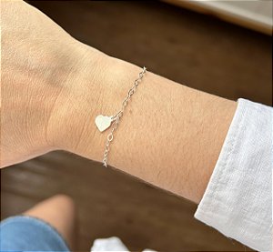Pulseira em Prata Elo Pingente Coração