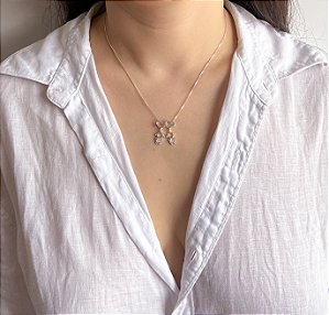 Colar em Prata Pingente Duplo Coração Menina