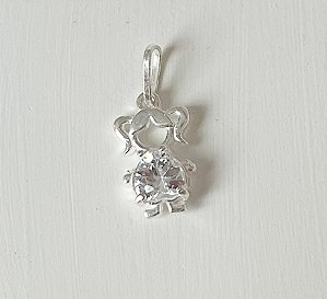 Pingente em Prata Menina Pedra  Zircônia