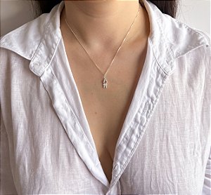 Colar em Prata Pingente Menino Cravejado