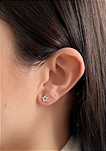 Brinco em Prata 925 Estrela Cravejada