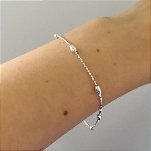 Pulseira em Prata Bolinhas Redondas e Ovais