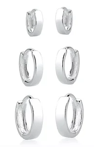 Trio de Argolas em Prata Liso