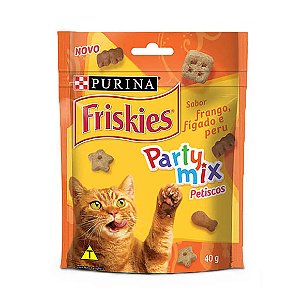 Petisco Friskies Party Mix Gatos Frango, Fígado e Peru 40g