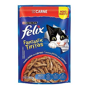 Ração Úmida Félix Gatos Adultos Fantastic Tiritas Carne 85 g