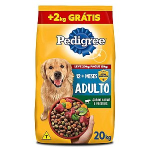 Ração Pedigree Cães Adultos Raças Médias e Grandes Carne e Vegetais Leve 20 kg Pague 18 kg