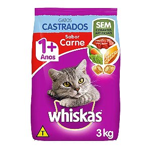 Ração Whiskas Gatos Castrados Carne 3kg