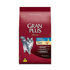Ração GranPlus Menu Gatos Adultos Castrados Frango e Arroz 10,1 kg pac. indiv de 1 kg