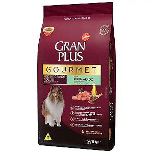 Ração Gran Plus Gourmet Cães Adultos Médio e Grande Peru e Arroz 15kg
