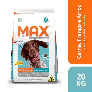 Ração Max para Cães Adultos Raças Médias e Grandes Carne, Frango e Arroz 20 kg