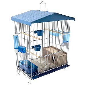 Combo Viveiro Para Pássaros Pequeno De Parede Completo Azul Único