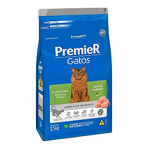 Ração Premier Ambientes Internos Gatos Adultos Castrados +12 anos 1,5 kg