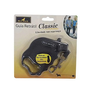 Guia Retrátil Classic Preta Pet Flex até 5kg - 2m