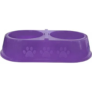 Comedouro Duplo Patinhas Lilas 900 ml 2X450 ml