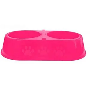 Comedouro Duplo Patinhas Rosa 900 ml 2X450 ml