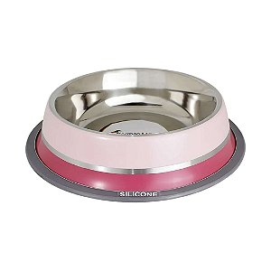 Comedouro Inox Duas Cores Dual Rosa P