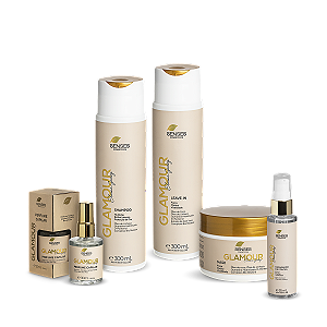 Kit Glamour Home Care Completo (Shampoo + Máscara + Leave-in + Perfume + Serum)
