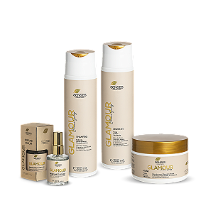 Kit Glamour Home Care Completo (Shampoo + Máscara + Leave-in + Perfume)