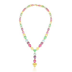 COLAR PEDRAS COLORIDAS BAN OURO,