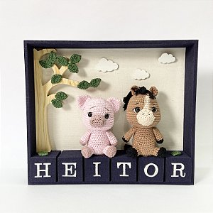 Porta maternidade masculino fazendinha com 2 amigurumis