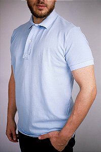 Polo Masculina Manga Curta Ros3000 Azul Claro