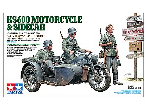 Veículo Militar GERMAN KS600 MOTORCYCLE & SIDECAR WWII - Tamiya #35384 1:35