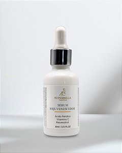 Sérum Rejuvenescedor   Possui a combinação de Ácido Ferúlico, Vitamina C e Resveratrol. Três grandes ativos em um único sérum. Auxilia na prevenção de rugas, linhas de expressão, flacidez e manchas.