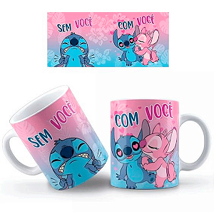 Caneca Personalizada - lilo stitch  sem você com você 325ml + Caixinha