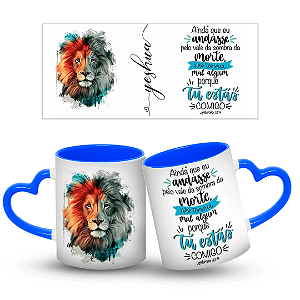 Caneca Alça de Coração Personalizada - Desenho do Leão e Frase 325ml + Caixinha