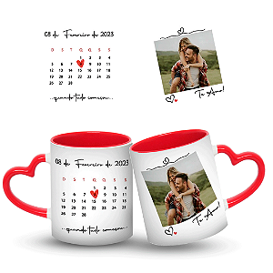 Caneca Alça de Coração Personalizada - Com Foto e Data 325ml + Caixinha