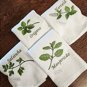 Kit Bate Mão Bordado e Pano De Prato Com Barrado - 2 peças