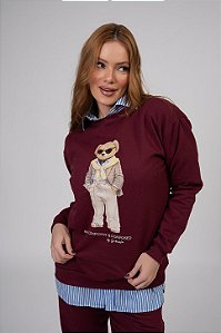 Conjunto Moletom Teddy Bordô