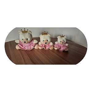 Kit 3 Ursinhos Trio Nicho Pelúcia P/m/g Príncipe Princesa Luxo Decoração