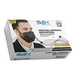 Máscara Com Elástico SPK Preta Tipo Cirúrgica - Cx 50 Un
