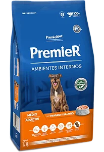 Ração Premier Ambientes Internos p/ Cães Adultos Porte Médio 12 kg