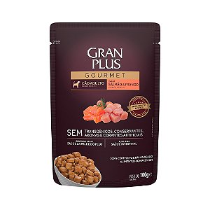 Ração Úmida Gran Plus Gourmet Cão AD. sabor Salmão/Frango Sachê 100g