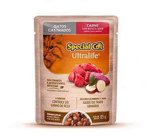 Ração Úmida Special Cat Ultralife Gatos Castrados Carne c/ Batata-Doce Sachê 85 g