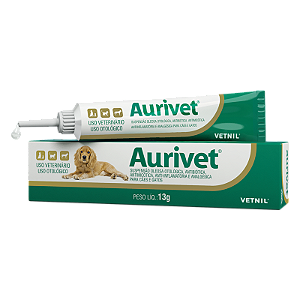Aurivet Pomada Otológico, Antibacteriano Anti-inflamatório Esteroidal p/ Cães e Gatos 13 g