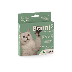 Banni 3 Endoparasiticida p/ Gatos até 2,5 kg c/ 1 Flaconete 0,30 ml
