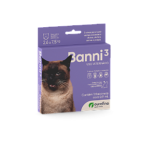 Banni 3 Endoparasiticida p/ Gatos de 2,5 a 7,5 kg c/ 1 flaconete c/ 0,9ml
