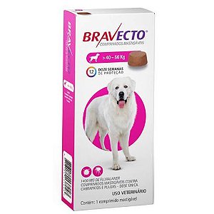 Bravecto Ectoparasiticida Fluralaner p/ Cães de 40 a 56 kg 1400 mg c/ 1 Comprimido Mastigável