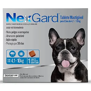 NexGard  Ectoparasiticida Afoxolaner p/ Cães 4 a 10,1 Sabor Carne c/ 1 Tablete Mastigavel